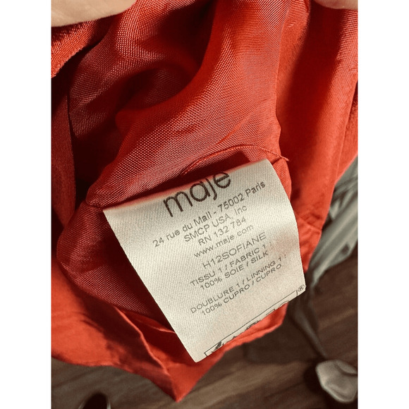 Maje Red Silk Dress Mini Sheathe Woman’s Medium EUC Holiday Chic Parisian Cherry - Picture 9 of 16
